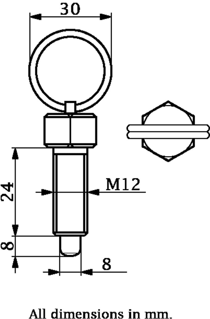 Veerbelaste ringtrekker M12 met 8 mm-pen
