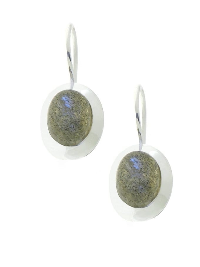 SilverGems Zilveren oorhangers met ovale Labradoriet edelstenen
