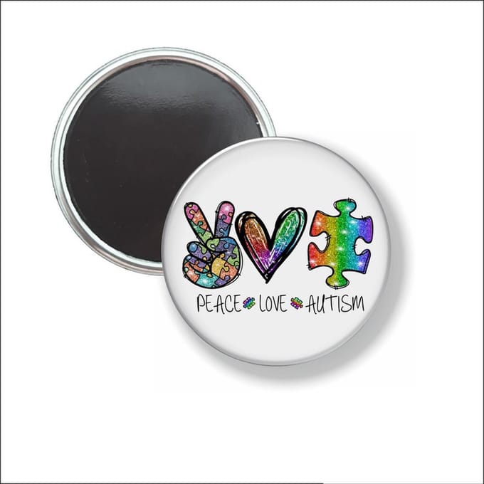 Button Met Magneet 58 MM - Peace Love Autism - NIET VOOR KLEDING