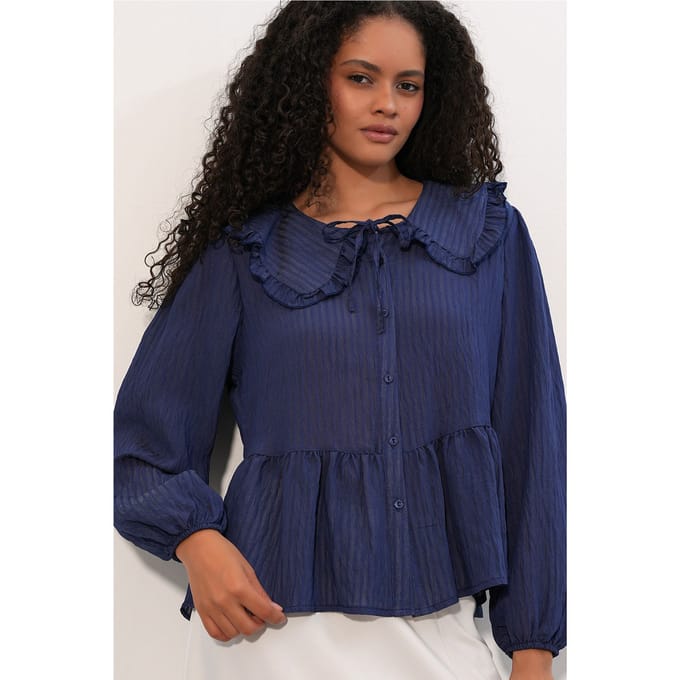 Dames Blouse van Viscosemix met Babykraag