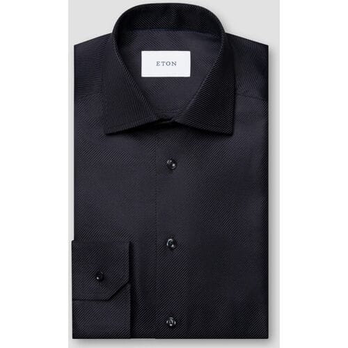 Eton Overhemd Luxury Organic Cotton King Twill Houndstooth Texture Zwart / male
