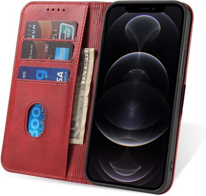 Smartphonica iPhone 12 Pro Max leren hoesje met magnetische sluiting - Rood geschikt voor iPhone 12 Pro Max