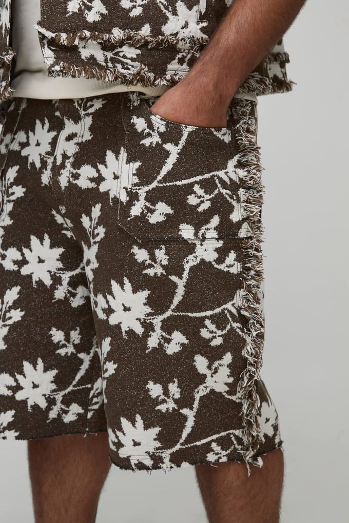 Plus Floral Tapestry Losse Pasvorm Shorts | Chocolate | Size 42