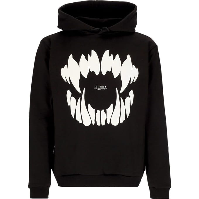 Lichtgewicht herensweatshirt met capuchon, mondprint en capuchon, zwart/wit