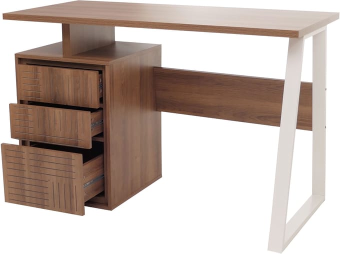 Bureau MCW-O32, bureau computer bureau werktafel, lade, melamine hout, 77x118x58cm ~ bruin