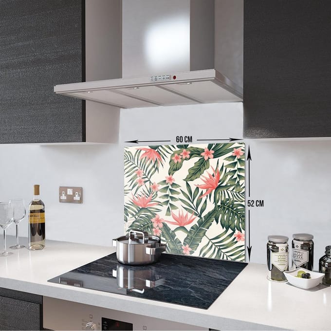 Botanisch Patroon Tempered Glas Spatbescherming Voor Achter de Kookplaat 52cm x 60cm