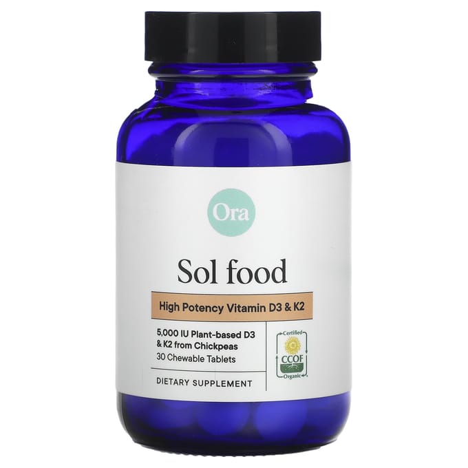 Ora, Sol Food, Vitamine D3 et K2 à haute puissance, 30 comprimés à croquer