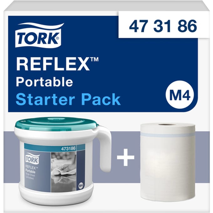 Reinigingsdoekdispenser Tork M4 Reflex Performance dispenserdoos startpakket wit 473186