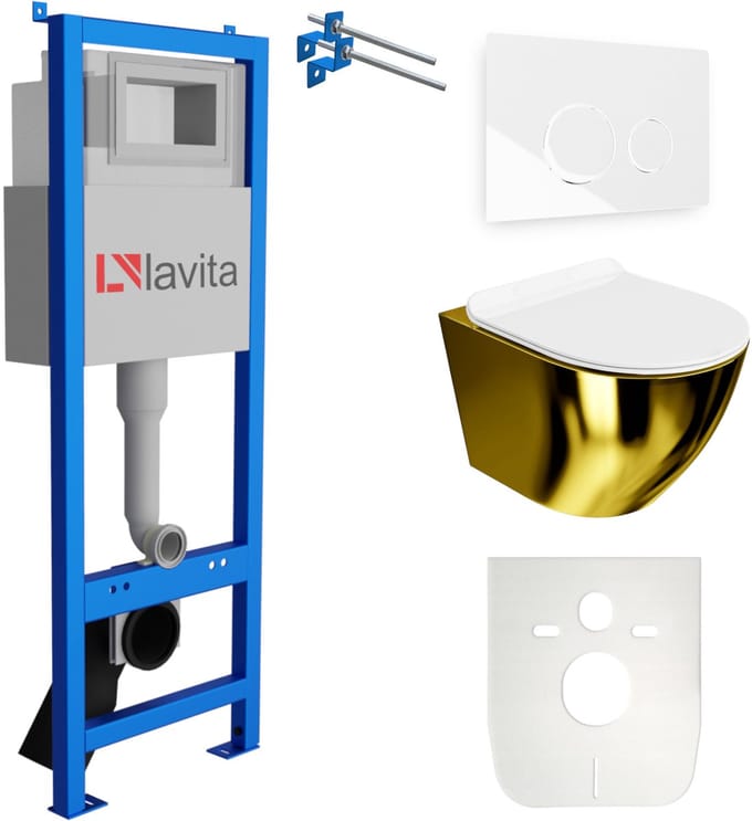 LAVITA complete toiletset SOFI SLIM goud WHITE LAV 101 LAV 200.4.1 randloos wit