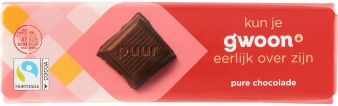 G'woon Chocoladereep puur, fair trade 20 repen x 100 gram
