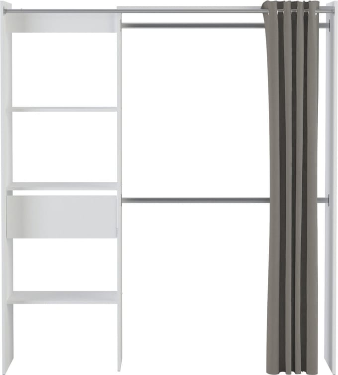 Belfurn - Chicago uitschuifbare dressing kast wit 114<168cm met gordijn