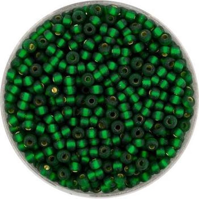 9568-4 Rocailles groen mat zilverkern 2.6mm