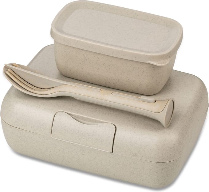 Koziol | Candy Ready Lunchbox- en Bestekset, Organic, Zand Beige