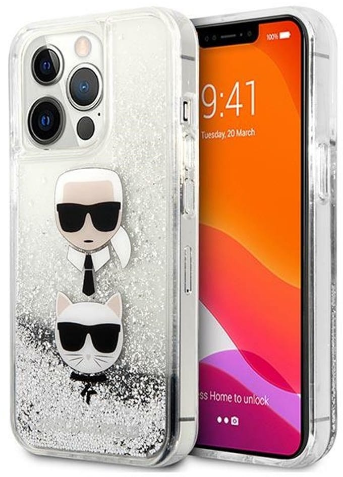 Karl Lagerfeld Liquid Glitter Karl&Choupette Head case for iPhone 13 Pro Max - silver