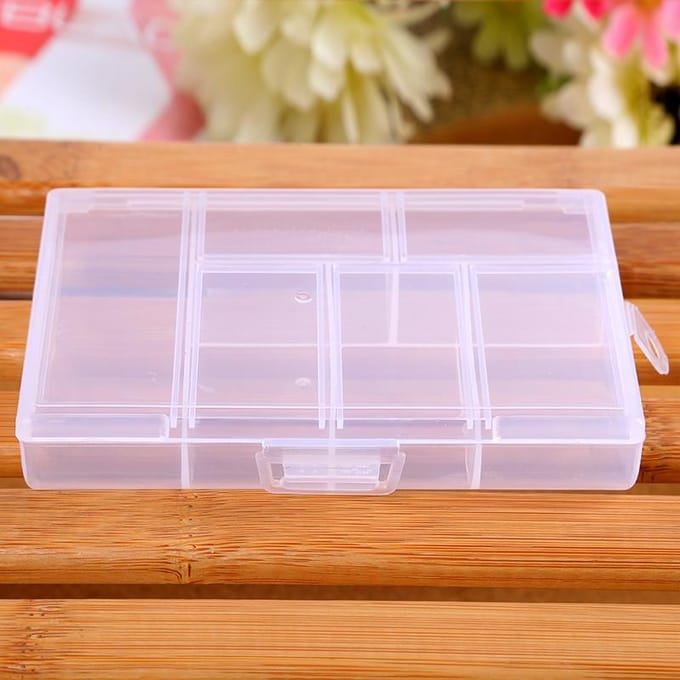 Mallette de rangement support de la boîte conteneur pilules bijoux Nail Art conseils 6 grilles gray