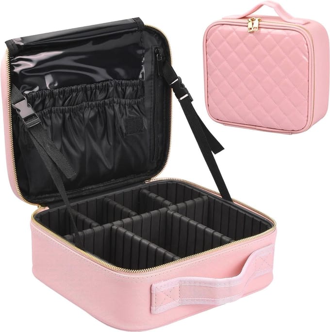 Professionele make-uptas met compartimenten en spiegel - Roze cosmetica-organizer en beautybox
