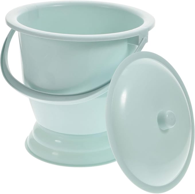 Potty Urinal Emmer - Draagbaar Toilet - Thuisgebruik - Met Deksel - 25.5 cm - Blauw