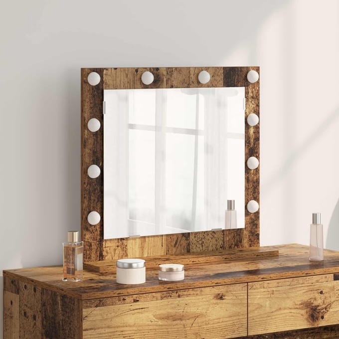 vidaXL - Make-up - Spiegel - Oudhout - 60 - x - 55 - x - 18 - cm - Rechthoekig