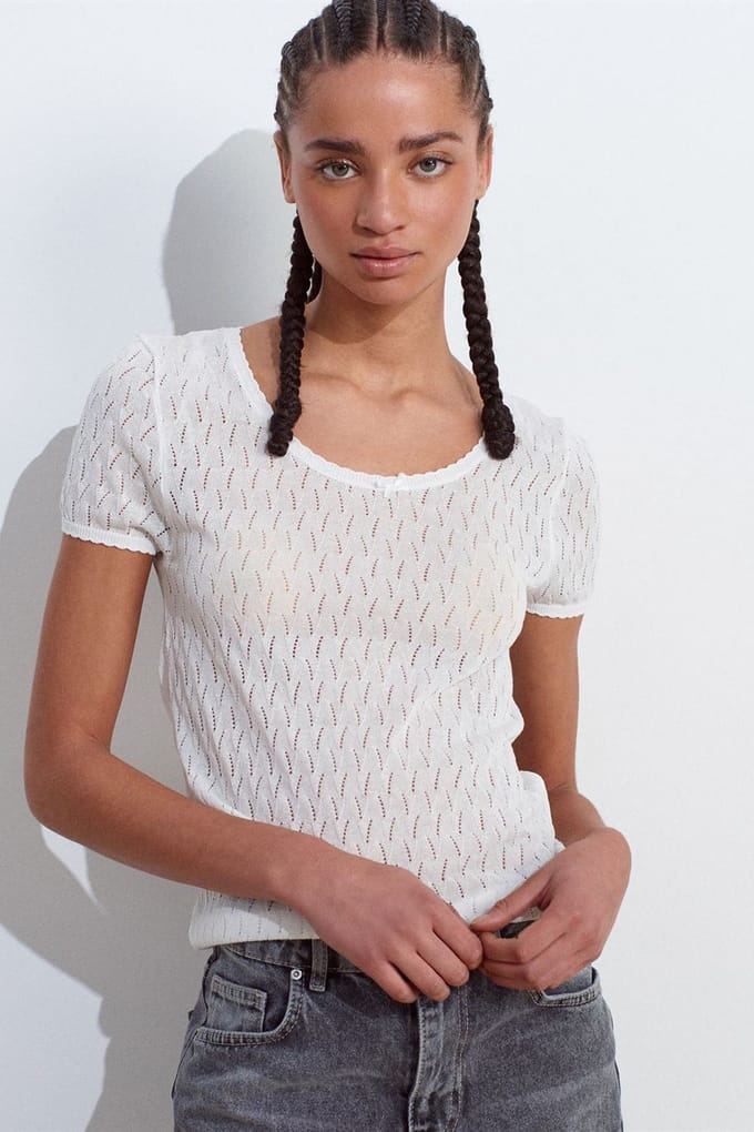 Textuur Slim-fit Blouse met Strikdetail