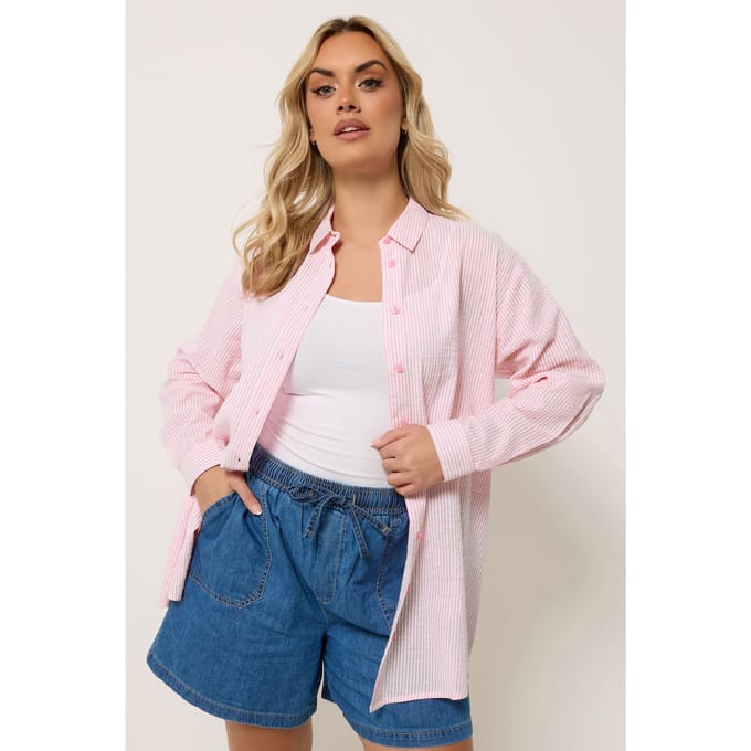 Yours Roze Streep Getextureerd Shirt Size 44