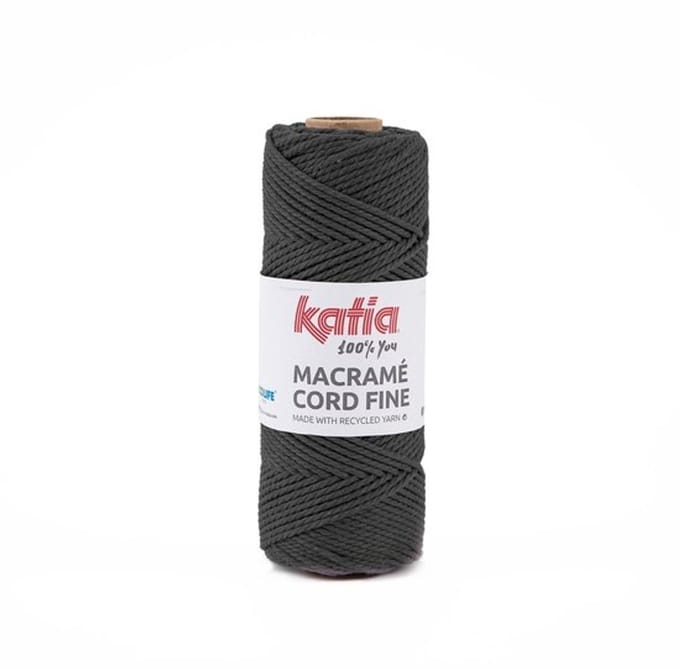 Katia Macramé Cord Fine - 202 Antraciet - Gerecycled Katoenmix Garen