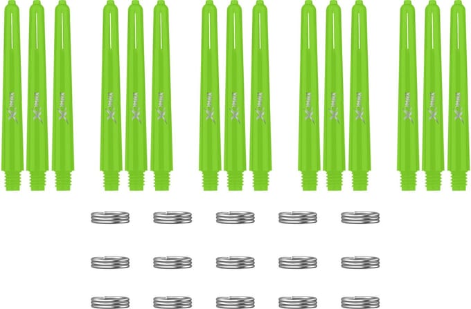 XQMax Dart Shafts - 5 Sets (15 stuks) - Inbetween - Groen - Plus Veerringetjes - Darts Shafts