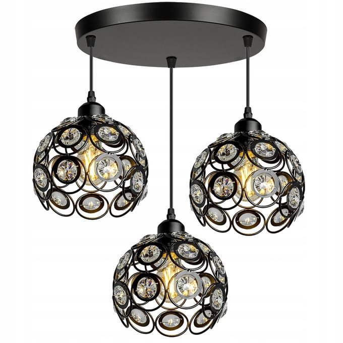 Hanglamp Kristal Design Zwart 3xE27 - Moderne Stijlvolle Verlichting