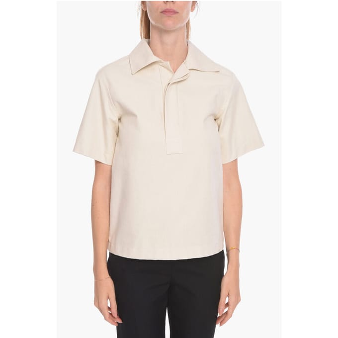 Blouse van katoen met korte mouwen en verborgen knopen in wit