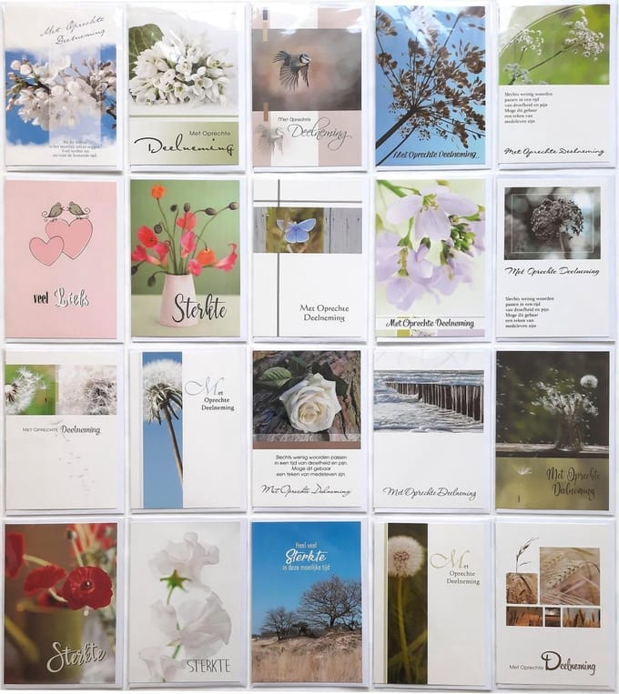 Condoleance Kaarten - 20 Stuks - Met oprechte Deelneming - Veel liefs - 12 x 17 cm - L-169