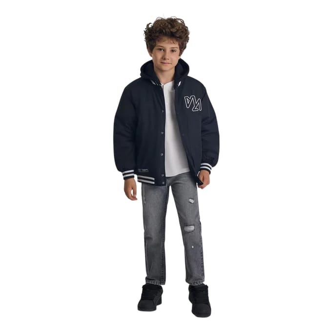 Minoti Gewatteerd baseballjack met afneembare capuchon voor jongens (Zwart)