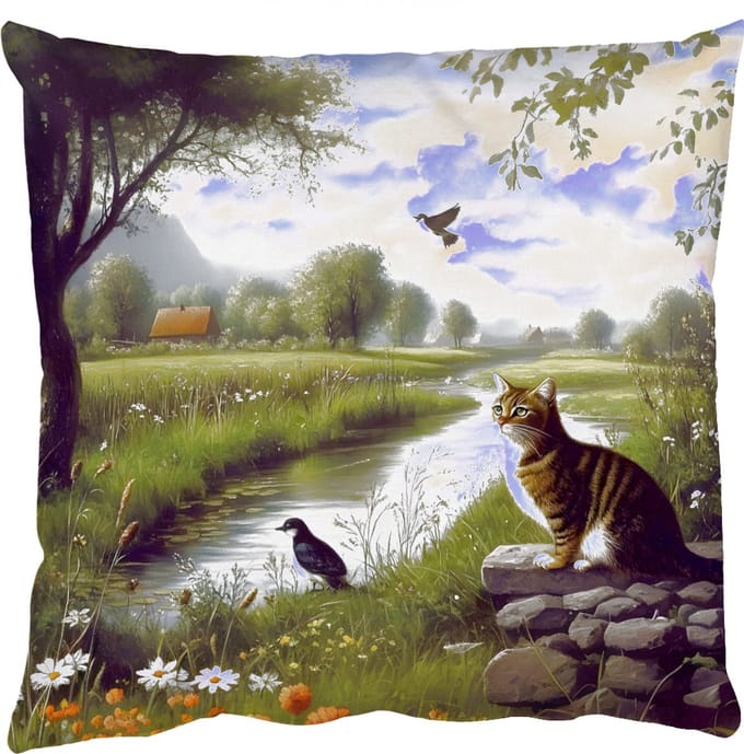 Sierkussens - Kussentjes Woonkamer - 45x45 cm - Kat - Beekje - Weide