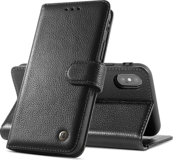 Bestcases Echt Lederen Wallet Case Telefoonhoesje iPhone Xs Max - Zwart