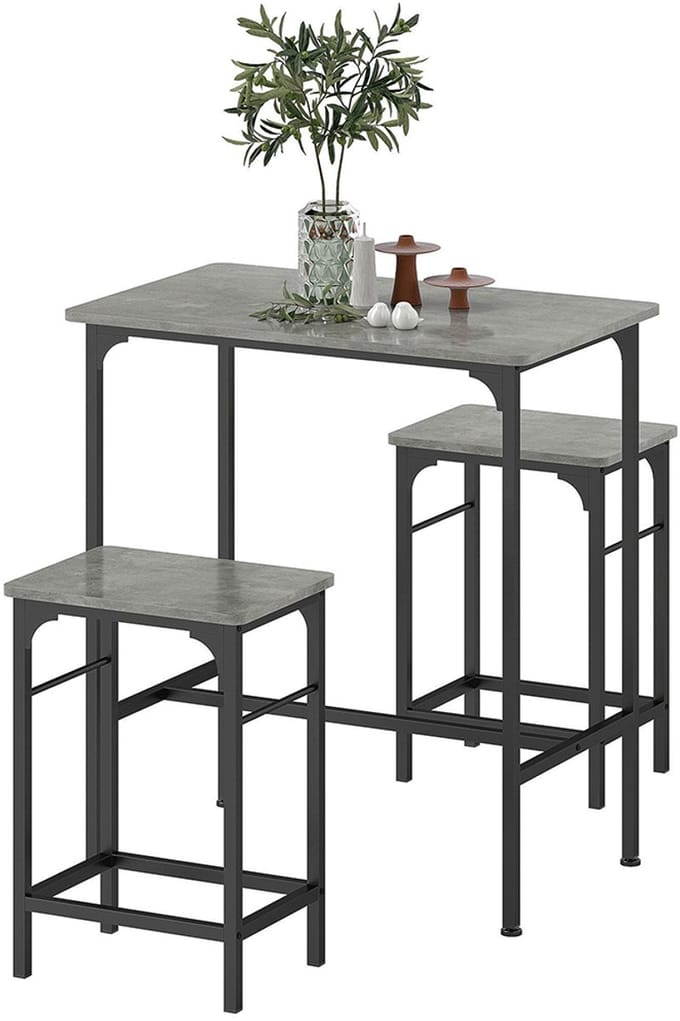 Pugsdrly Bartafelset - eettafel met 2 stoelen - met antislipvoetkussens - grijs