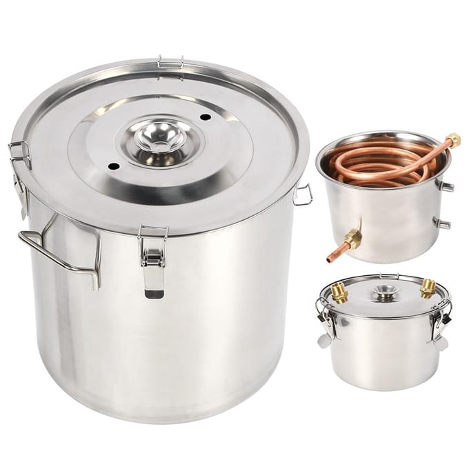 Système de distillation à 3 pots, petit kit de fabrication de vin maison, distillateur d'eau, chaudière, équipement de fabrication (8 Gallons)30L blanc