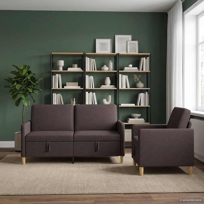 vidaXL - Sofa - Set - Met - Opslag - 2 - st - Donkerbruin - Polyester
