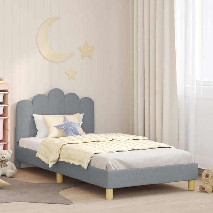 vidaXL - Kinderen - bedframe - met - hoofdboard - Lichtgrijs - 90 - x - 190 - cm - Stof