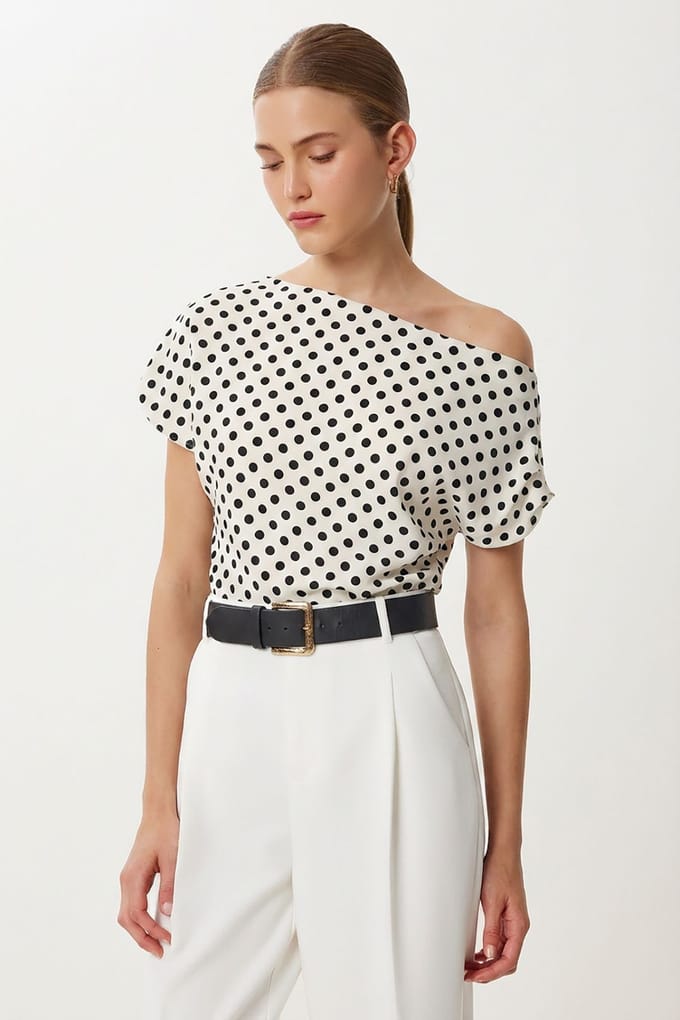 Off-Shoulder Polkadot Poplin Blouse