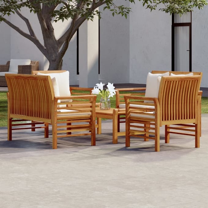 vidaXL - 5-delige - Loungeset - met - kussens - massief - acaciahout