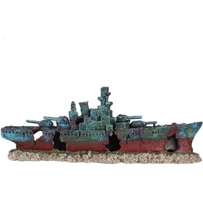 Épave de bateau coulée en résine, navire de guerre, ornement d'aquarium, décoration de grotte gray