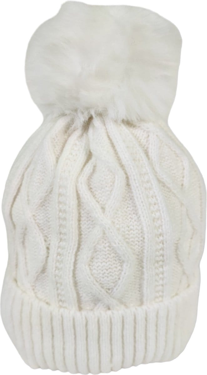 Qischa® Trendy muts met ponpon en thermische voering wit