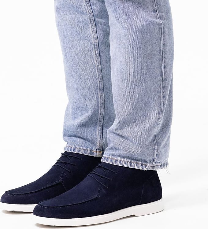 Manfield - Heren - Blauwe suède veterboots - Maat 40