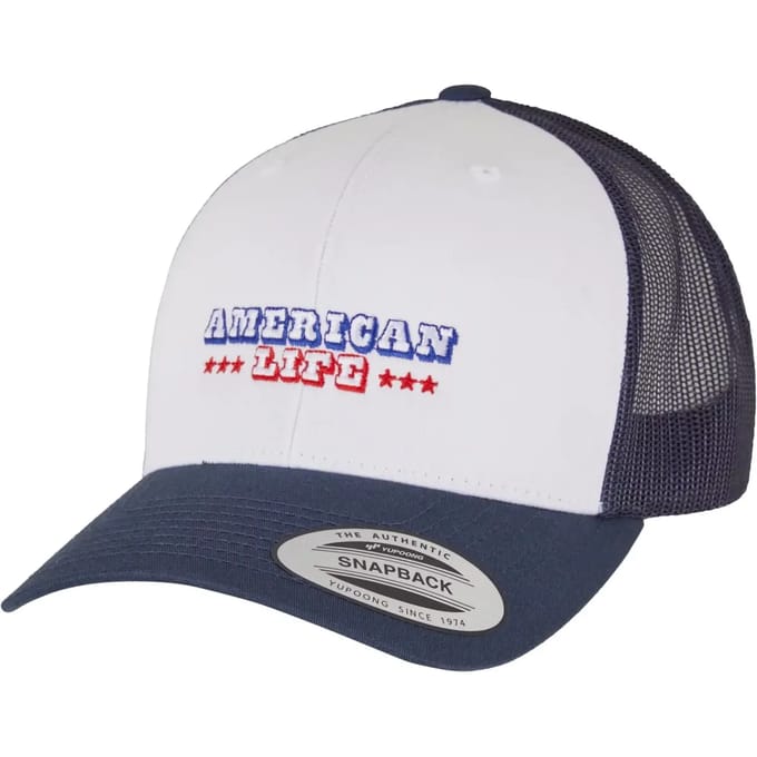 Mister Tee - American Life Retro Trucker Snapback Pet - Blauw/Wit