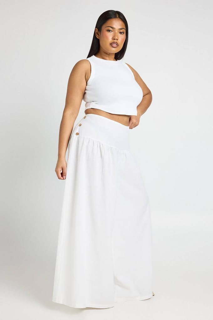 boohoo Dames Plus Linnen Look Extreem Wijde Pijpen Broek | Natural | Maat: 44
