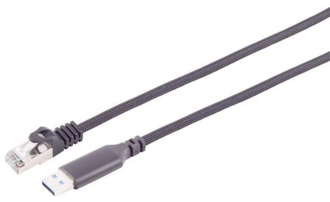 USB-A LAN Adapterkabel 1G, USB Typ A Stecker auf RJ45, ALU, schwarz, 3m
