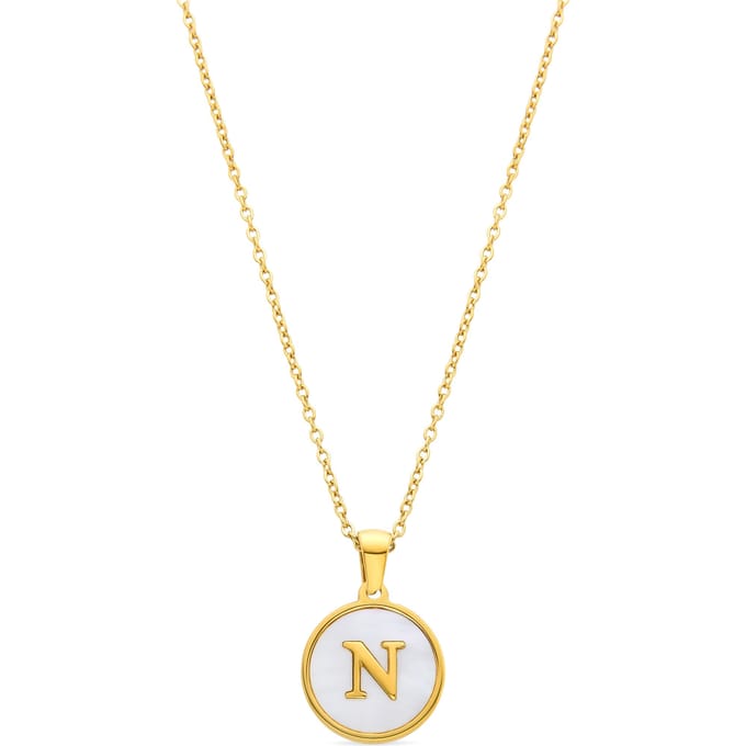 Luxenter collier in wit parelmoer afgewerkt in 18K geel goud - Alfabet