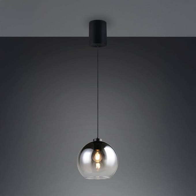 Reality Leuchten Hanglamp Liora, rookgrijs, Ø 25 cm, glas, E27