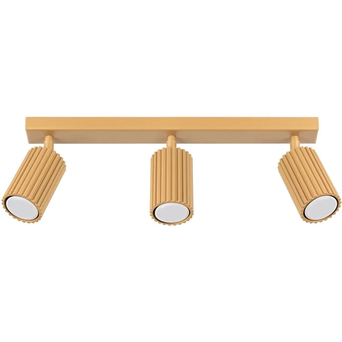 Plafondlamp KARBON 3L met 3 geribbelde spots in lijn - Sollux Lighting - IP20 - Goud aluminium behuizing - 45 x 6.5 x 16.5 cm - 3 x GU10 LED, exclusief lichtbron - 3 x 10 W - Minimalistische plafondlamp voor slaapkamer, woonkamer en gang