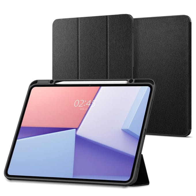 Spigen iPad Pro 13-inch M5/M4 (2025/2024) Hoes met standaard, Schokbestendig, Krasbestendige stoffen hoes, Automatische slaap/waakfunctie, Urban Fit, ACS07010 (Zwart) gray