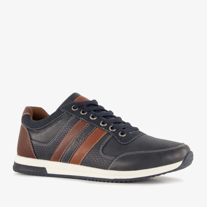 Blue Box heren sneakers blauw cognac - Maat 46 - Uitneembare zool