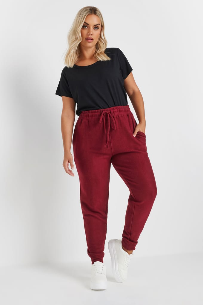 Yours Zachte Joggingbroek Met Elastische Tailleband In Bordeauxrood Size 48